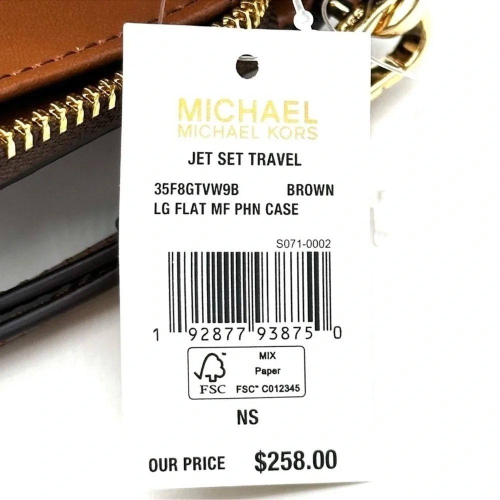 Michael Kors JST Flat MF Phone Case Wallet Brown Leather